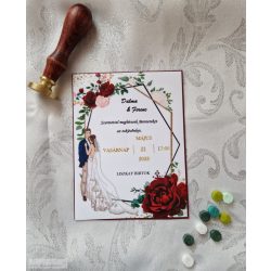 Esküvői meghívó, bordó, rózsa mintával