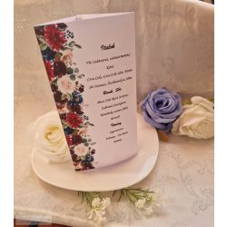Esküvői asztali dekor, rózsa mintás menükártya